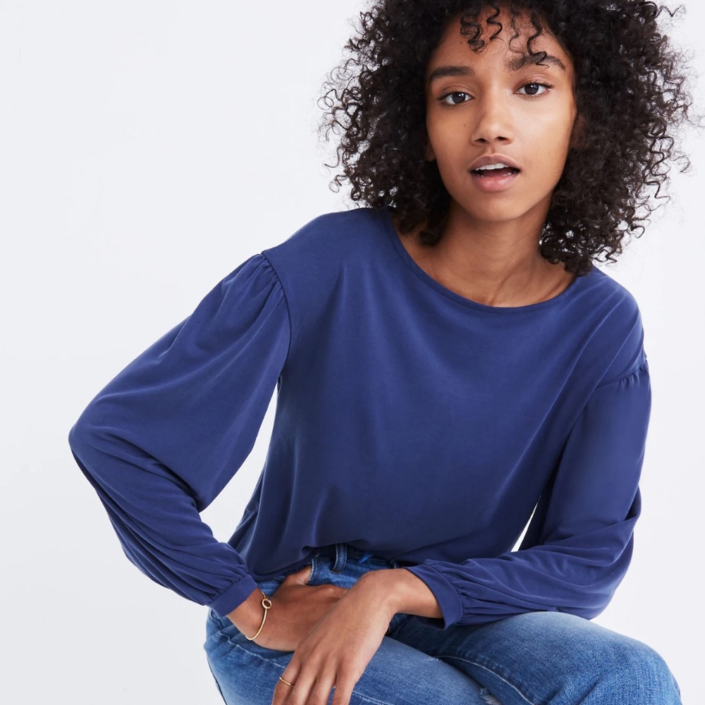 MADWELL Sand-washed jersey long sleeve navy top
